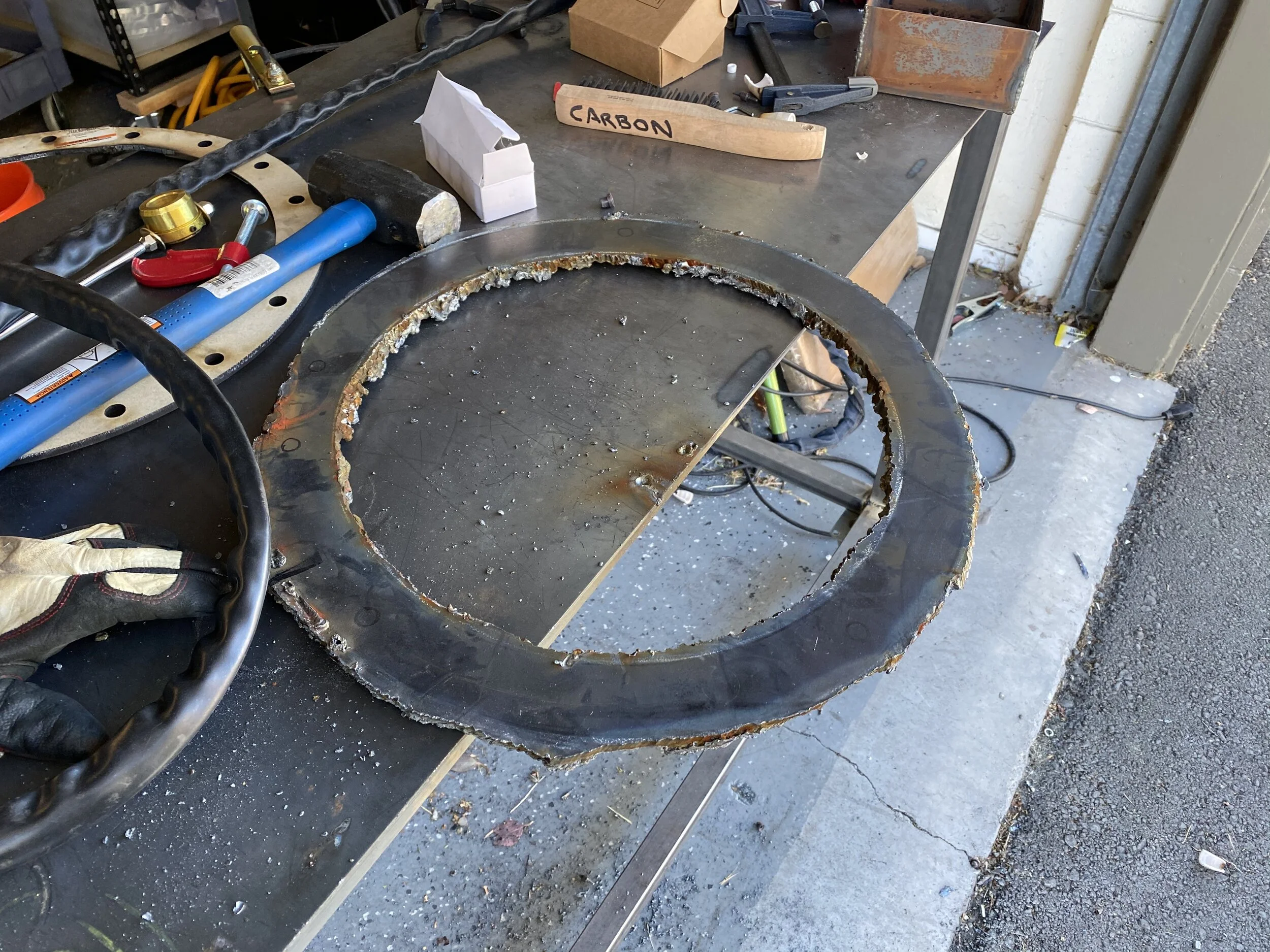 terrible plasma cutting of 1/4" A36 for the target flange